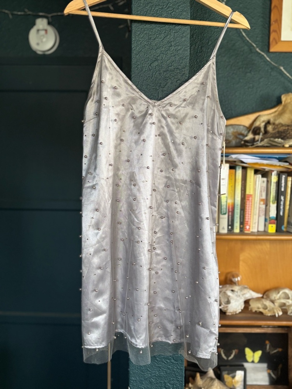 Forever 21 Silver Satin Embellished Slip Dress